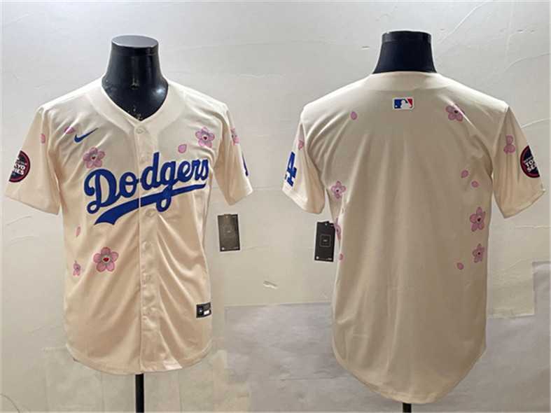 Men%27s Los Angeles Dodgers Blank Cream 2025 Tokyo Series Limited Stitched Jersey